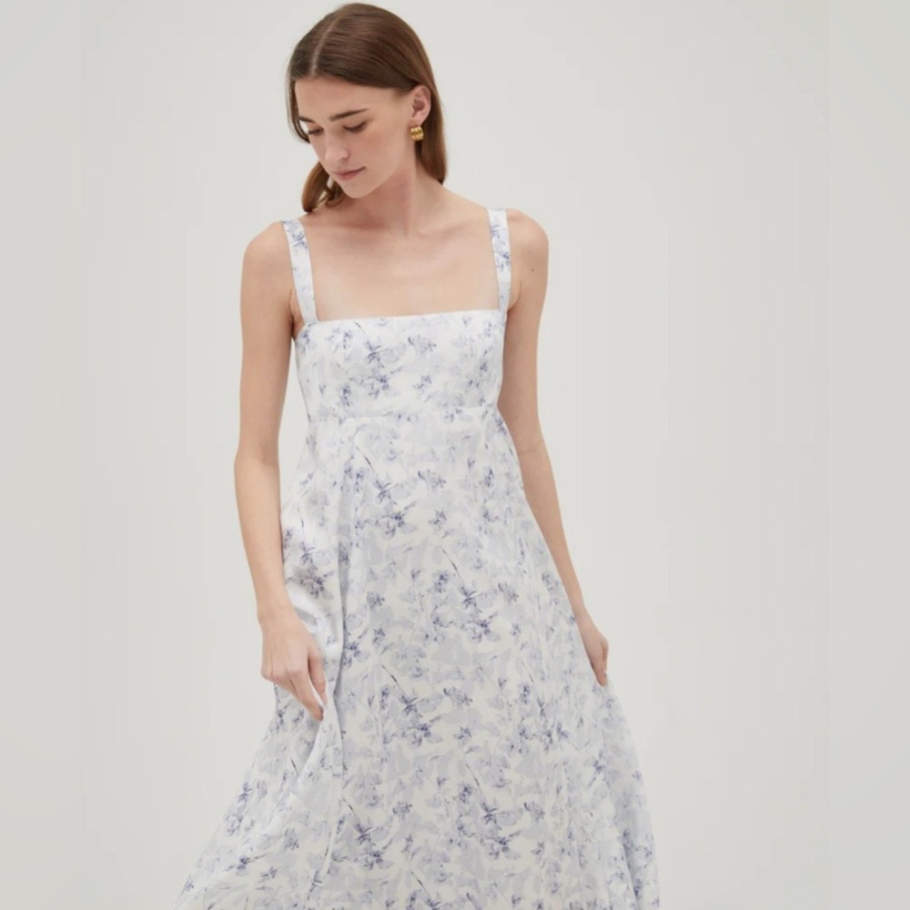 Hill House Rowena White and Blue Floral Dress